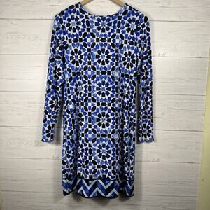 Michael Kors Womens Size Small Blue White Midi Dress Designer Flowy bohemian geo
